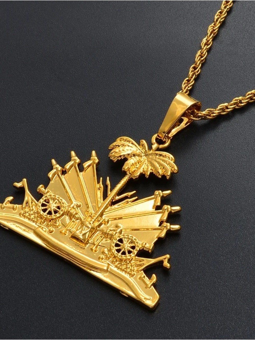 Gold Palm Tree Crown Pendant Necklace - Men Accessories